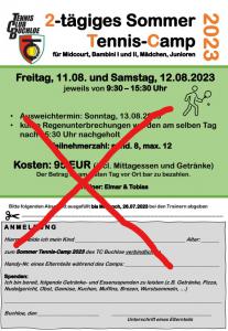 2-tägiges Sommer Tennis-Camp für Midcourt, Bambini I und II, Mädchen, Junioren - ENTFÄLLT!